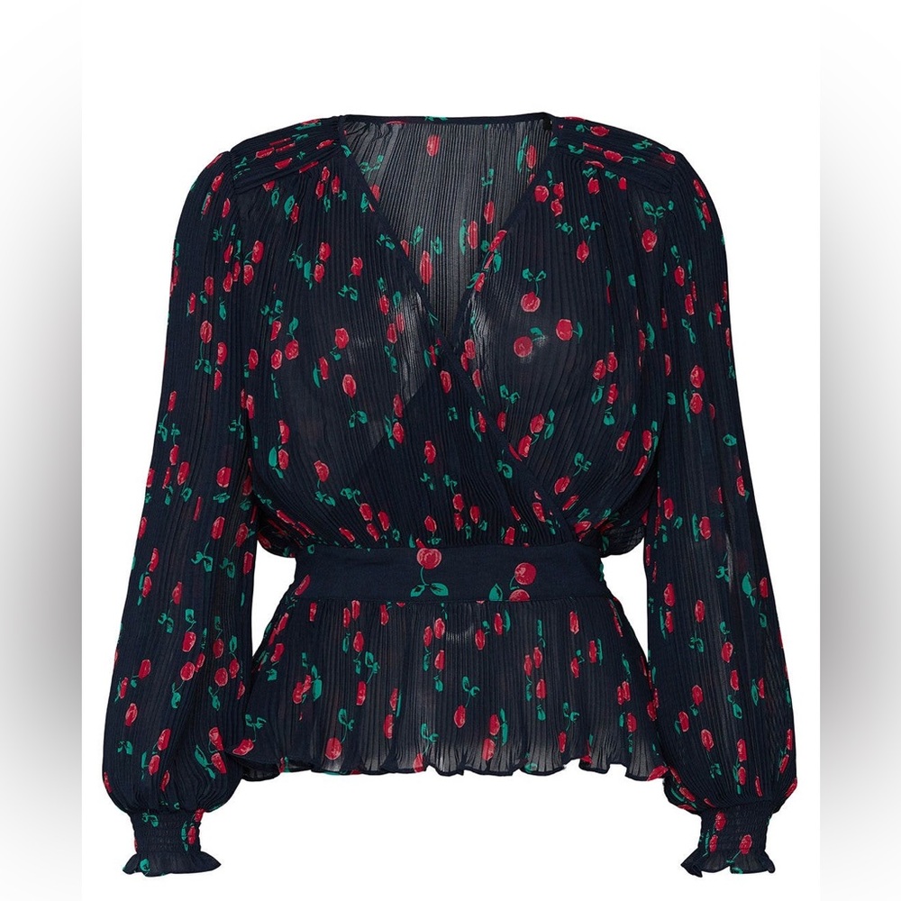 Navy Blue Cherry Wrap Top US size 6-8